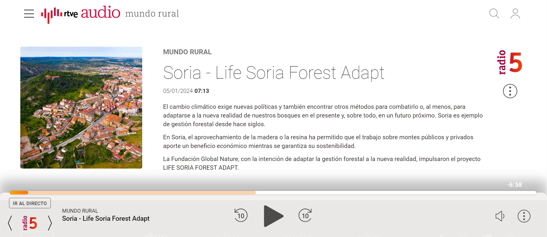 LIFE Soria Forest Adapt en Radio 5-Mundo Rural